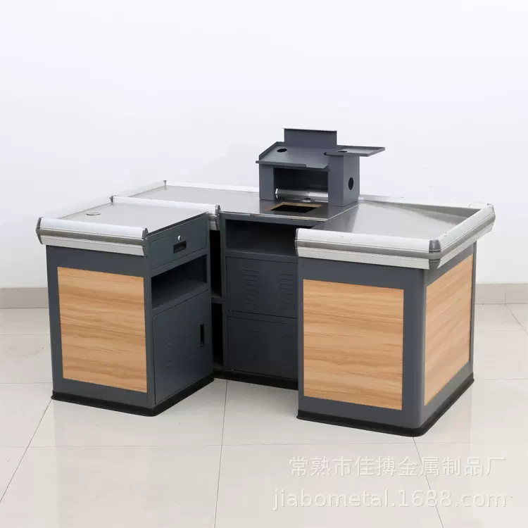 超市钢木结构收银台 不锈钢木制收银台 定制便利店结账台 键盘架