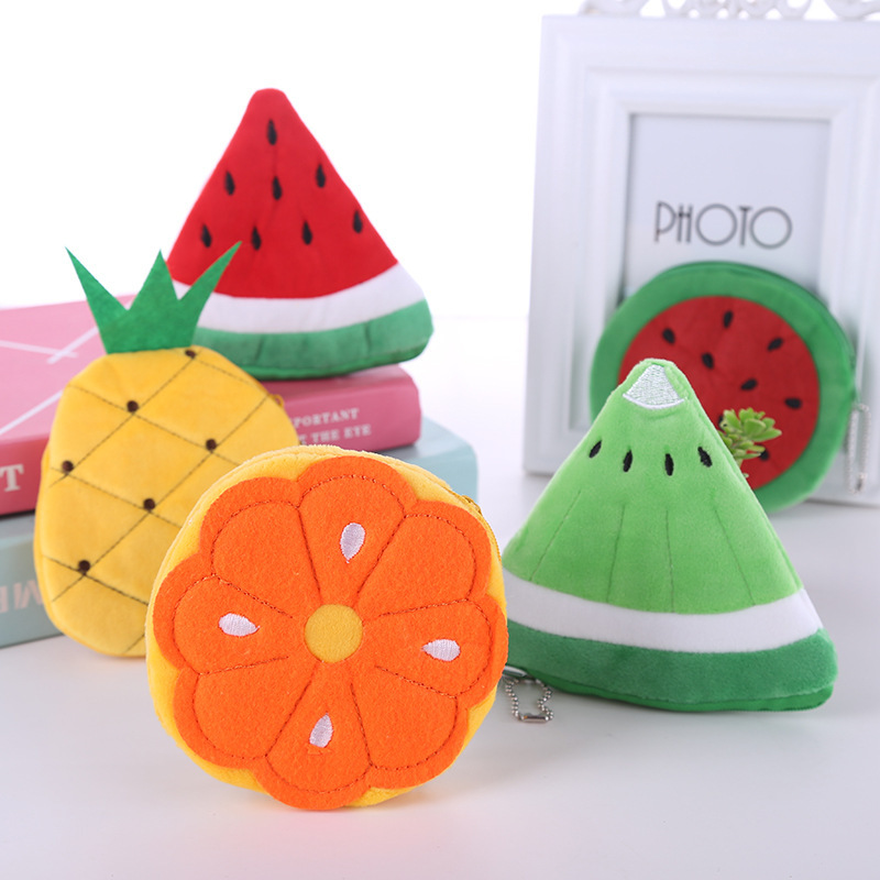 Korean watermelon bag orange pineapple fruit mobile phone bag cartoon plush coin purse key Case Factory wholesale