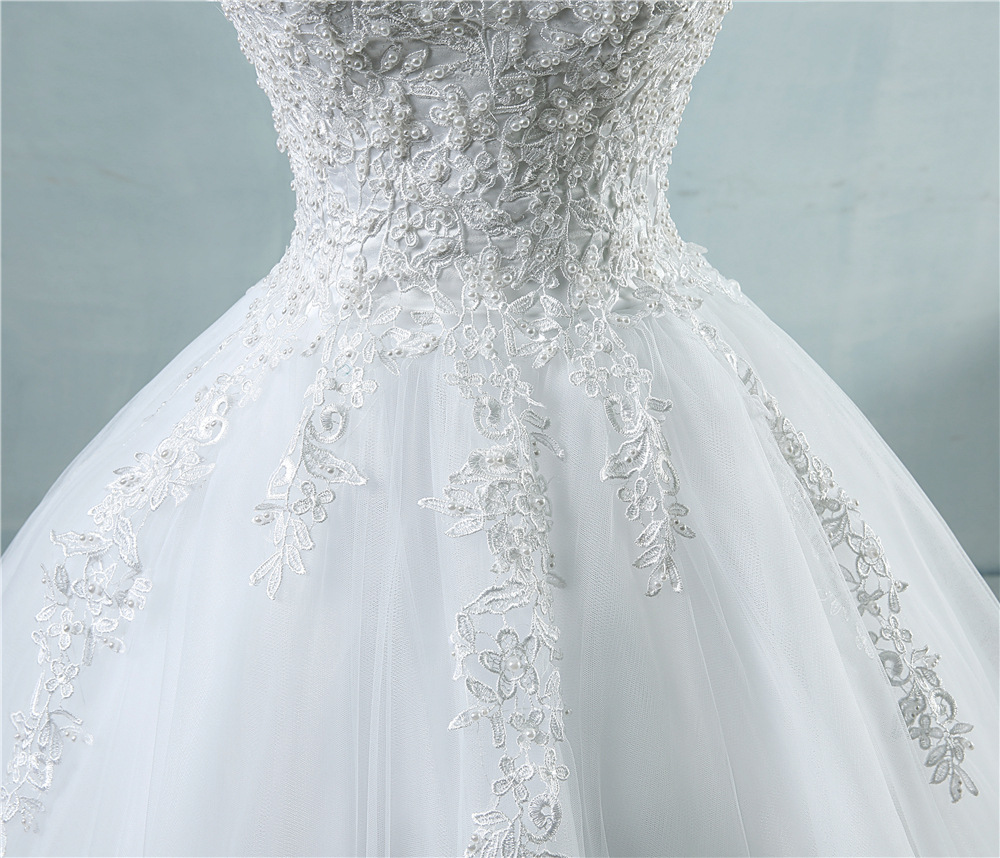 Foreign Trade Wedding Dress 2025 New Floor-Length Bridal Lace Sexy Slim Shoulder Pearl Style Simple Travel Photography
