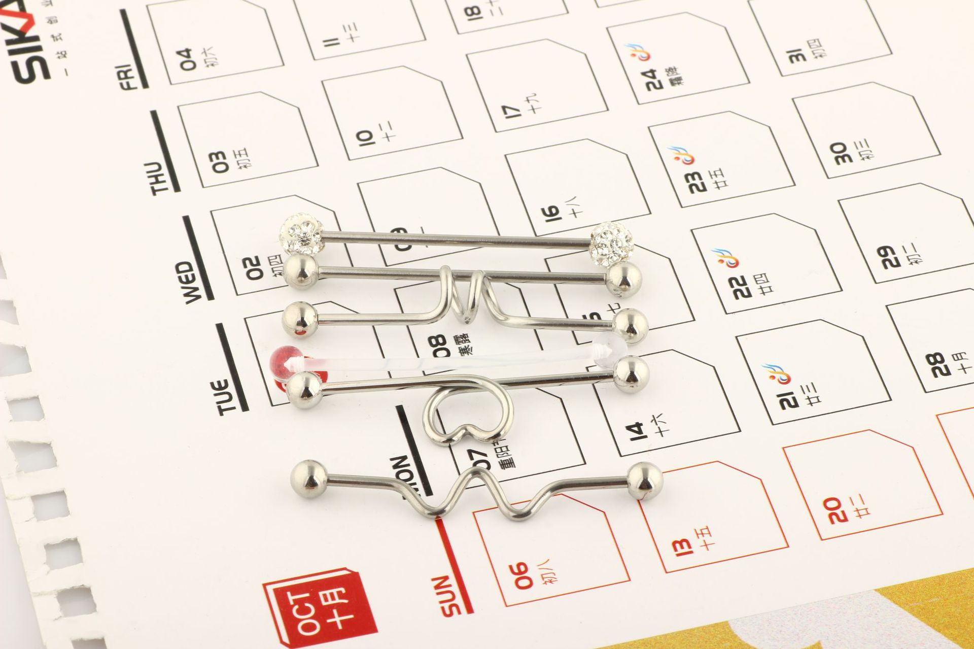 Diamond Industrial Barbell Crossbar Straight Bar Earring Set - Stainless Steel Double Ear Cuff for Cartilage Helix Tragus, Silver detail image 21