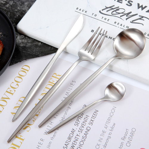 Portuguese 304 stainless steel tableware titanium gold brushed steak knife fork spoon set Western dinnerware creative gift