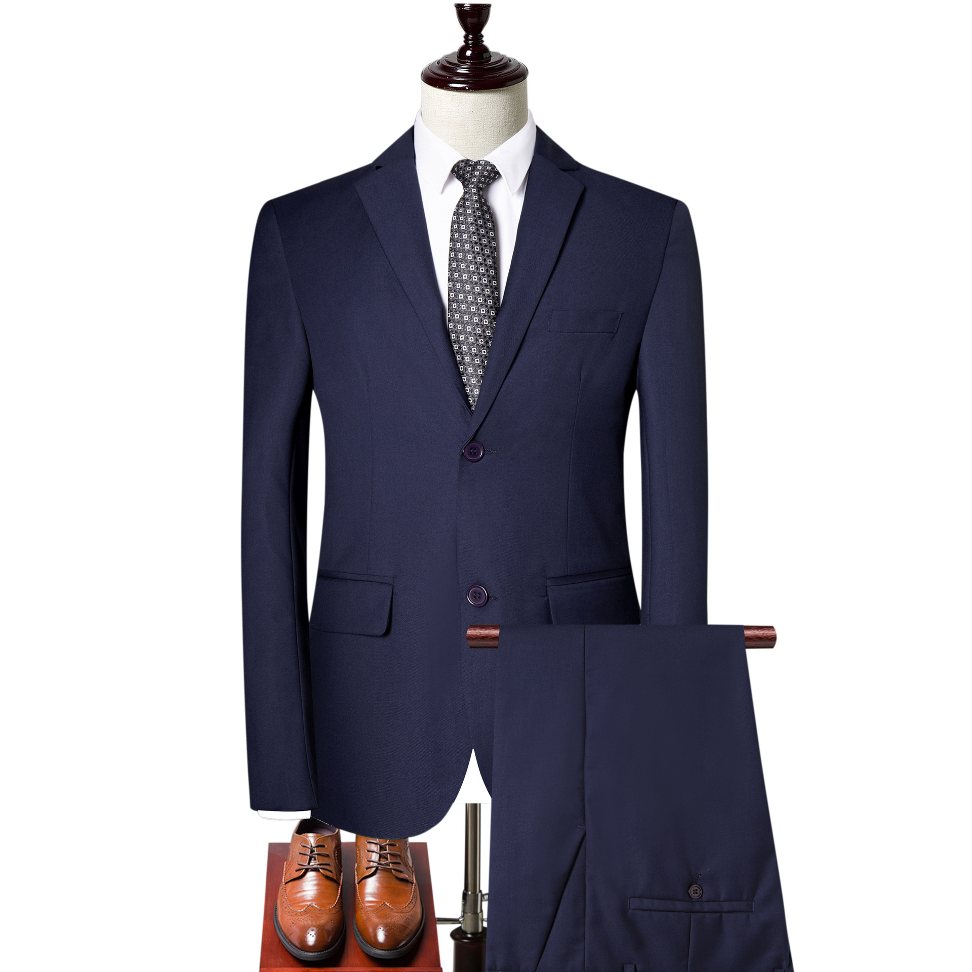 Fall 2019 new men's slim suit suit suit three piece dress men's casual large solid color suit