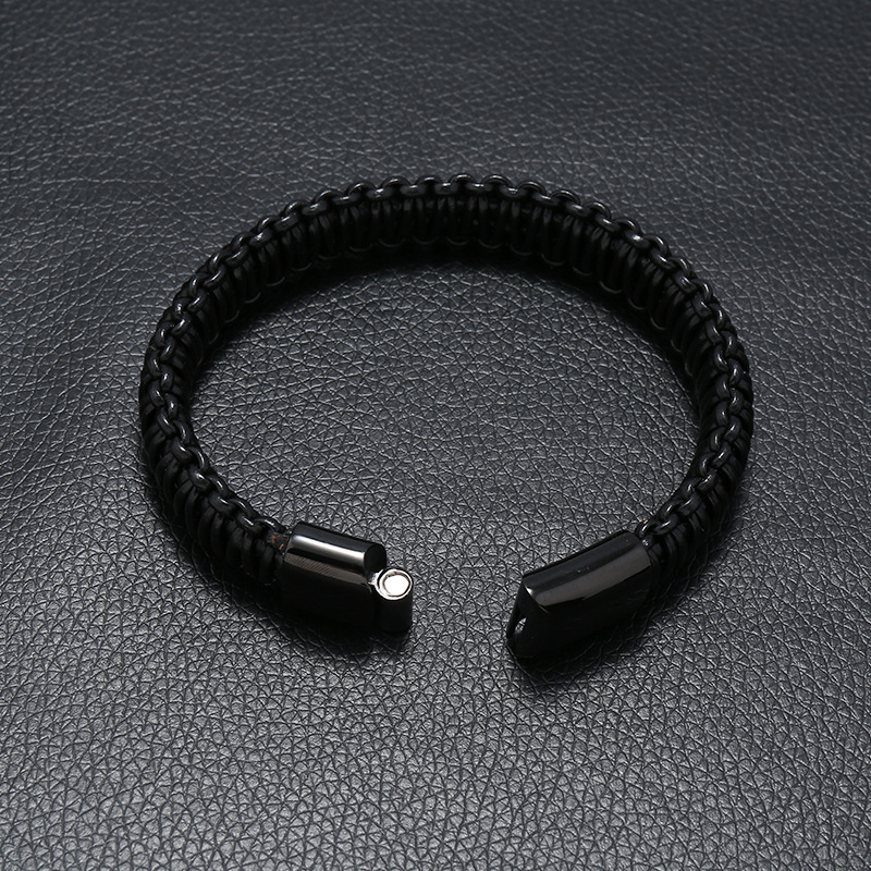 Titanium steel multilayer woven stainless steel magnet buckle leather bracelet
