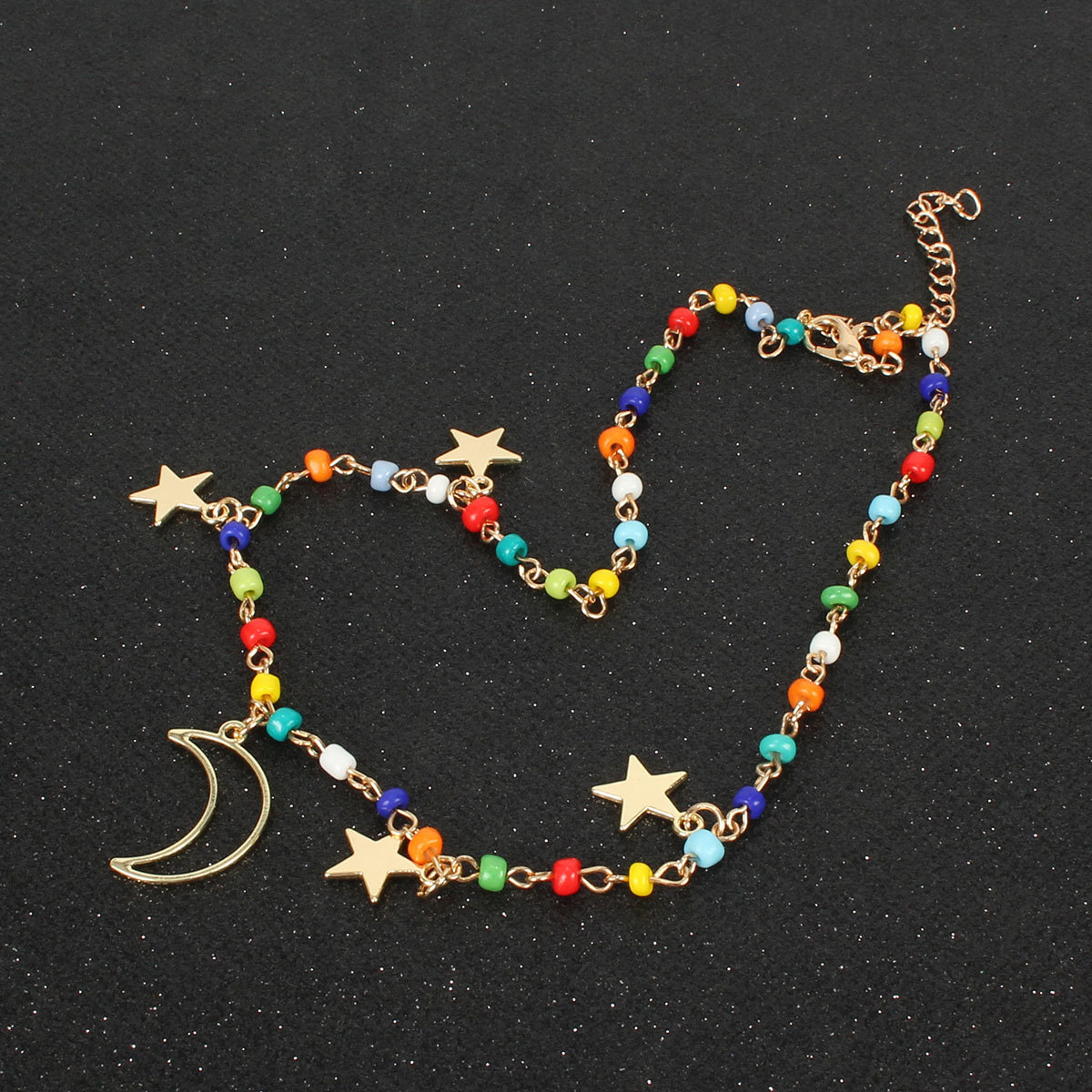 Simple Personality Star Colored Rice Beads Moon Pendant Necklace Women display picture 4