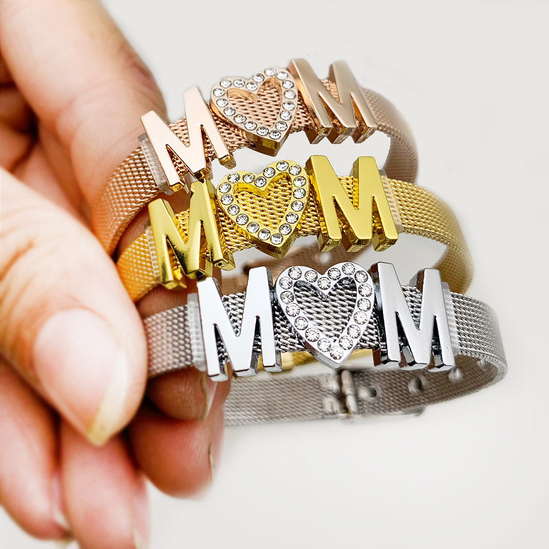 Mama Lettre Acier Inoxydable Incruster Strass Bracelets display picture 2