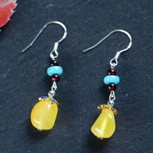 原石保真原矿波罗的海蜜蜡耳坠S925纯银耳钉 石榴石圆珠耳坠饰品