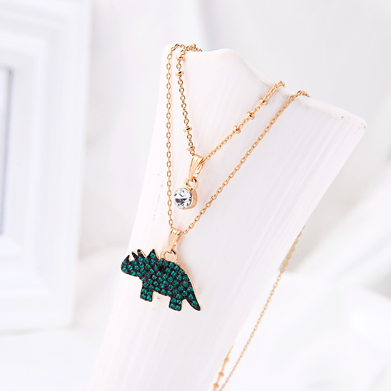 Creative Cute Little Rhino Clavicle Chain Female Fashion Temperament Double Crystal Diamond Net Red Necklace display picture 6