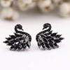 Silver needle, swan, fashionable metal earrings from pearl, silver 925 sample