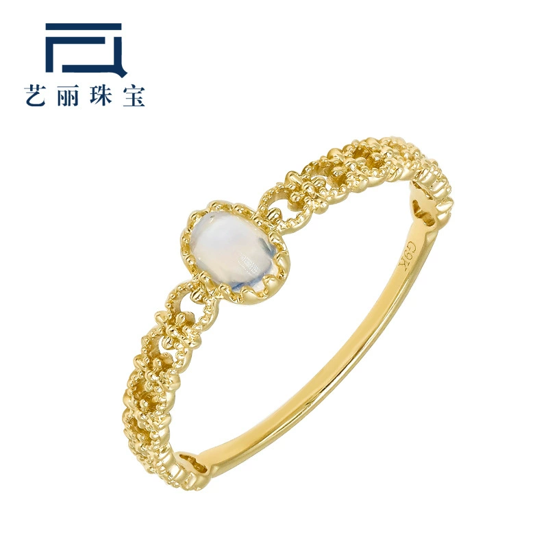 9K золото кружевной стиль полый синий лунный камень кольцо женщин 2020 новый элегантный богиня одиночный продукт