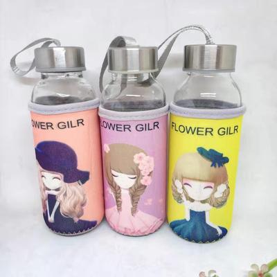 現貨300ml帶各種圖案布套玻璃水杯 廣告禮品促銷隨手杯  量大優惠