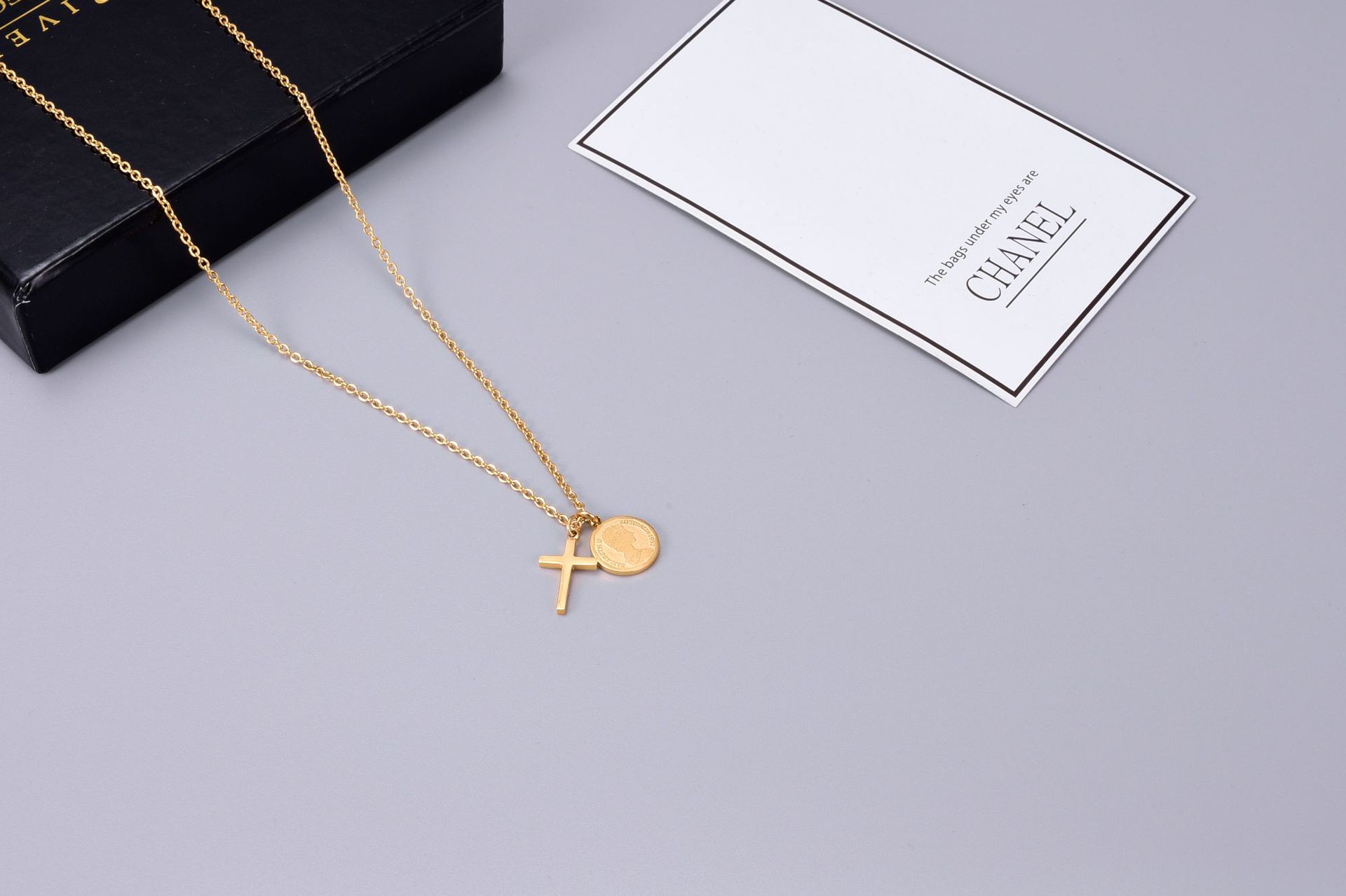 Cross Mini Coin Retro Coin European And American Trendy Frosty Clavicle Chain display picture 3