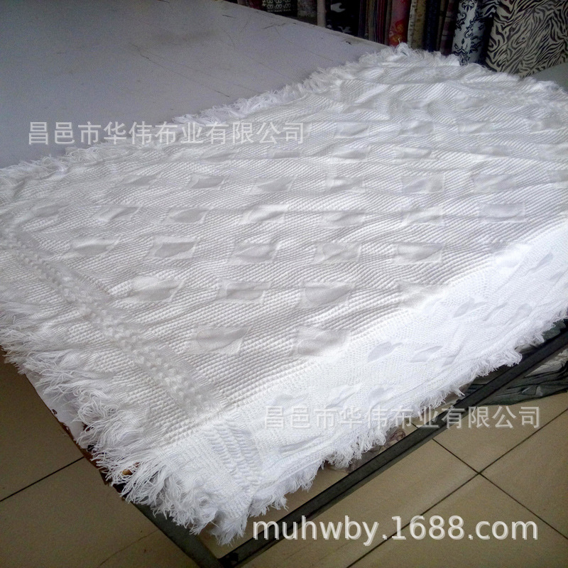 流苏蜂巢布毛巾  漂白 染色流苏蜂巢布 毯子布   工艺流苏蜂巢布