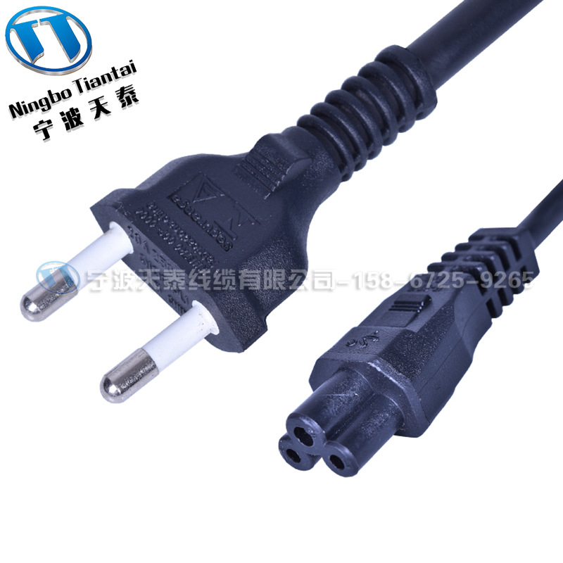 巴西插头电源线插头 中欧标准插头线 两芯1平方 梅花尾  米老鼠