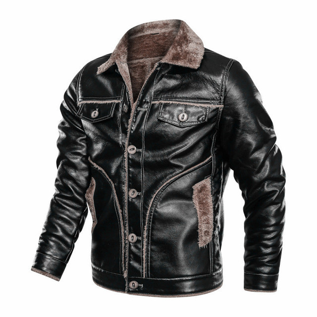 European and American fashionable slim men’s locomotive Pu Plush jacket