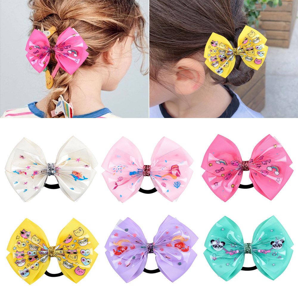 New Style Colorful Children's Ribbed Ribbon Bow Hair Tie Cute Hair Ring Set display picture 1