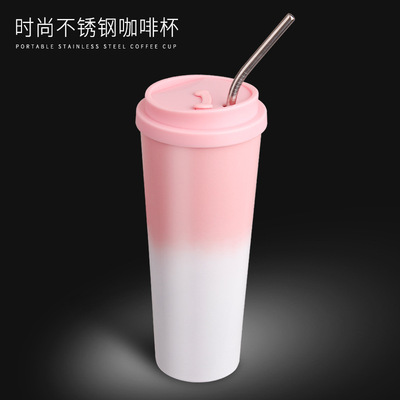 厂家直销创意吸管杯子 304不锈钢真空保温杯 咖啡杯车载杯定制