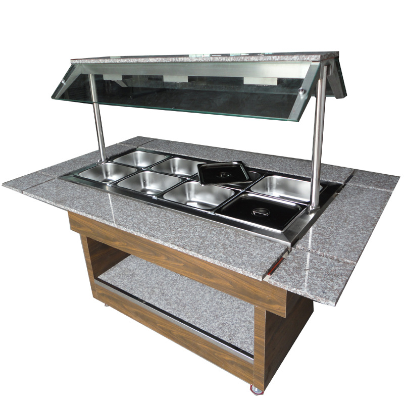 热餐台8盘带上架自助餐台不锈钢热柜快餐店保温车