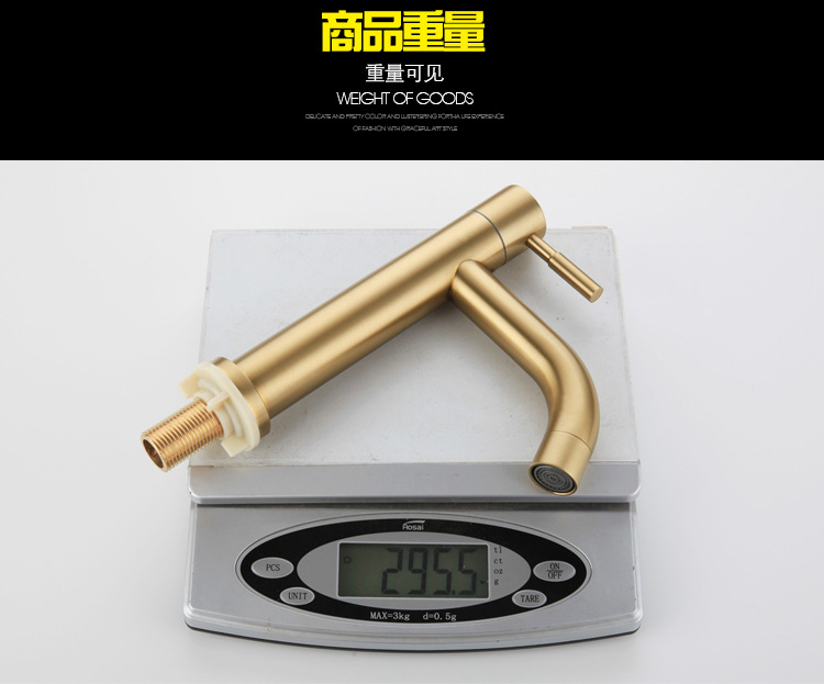 sus304 brushed gold single cold washbasin faucet, stainless steel bathroom countertop faucet, 4-inch interface pvd art undefined