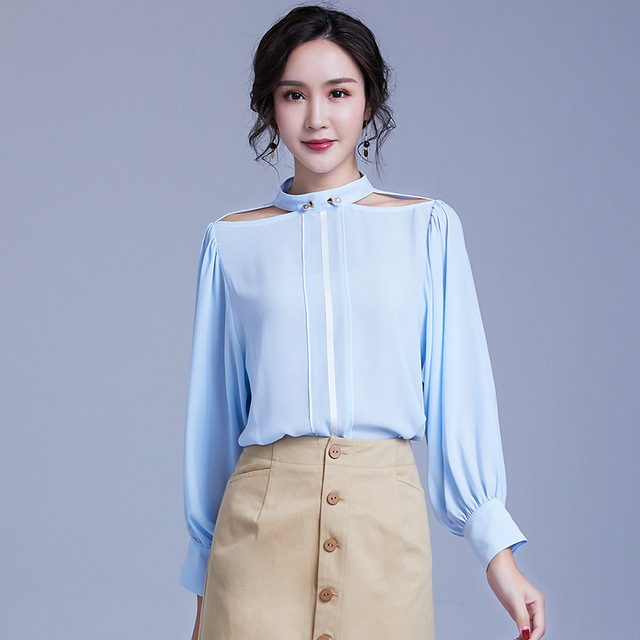 Lantern Sleeves Necks Colours Chiffon New Sexy Hollow Blouses