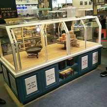 源頭廠家面包櫃蛋糕店中島櫃弧形面包展示櫃鋼化玻璃烘焙貨架實木