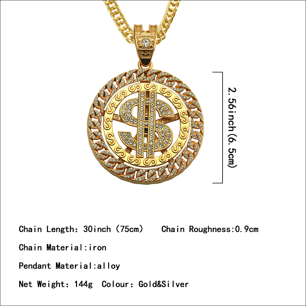 hip hop domineering trendy male exaggerated European and American dollar pendant necklace