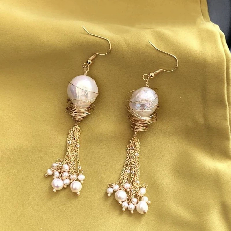Pearl drop earrings, 925 silver hooks, gold‑plated, freshwater pearls, French style