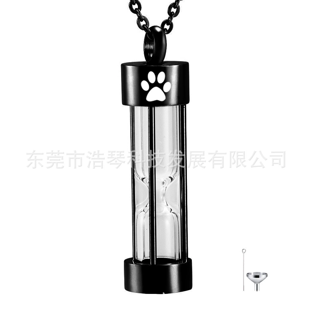 Трансграничные поставки титановой стали черного стекла песочные часы пекло шкатулка кулон Мемориал животное пекло ожерелье кремация ювелирные изделия