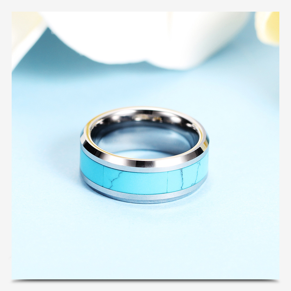 Fashion Simple Natural Turquoise Titanium Steel Ring For Men display picture 3