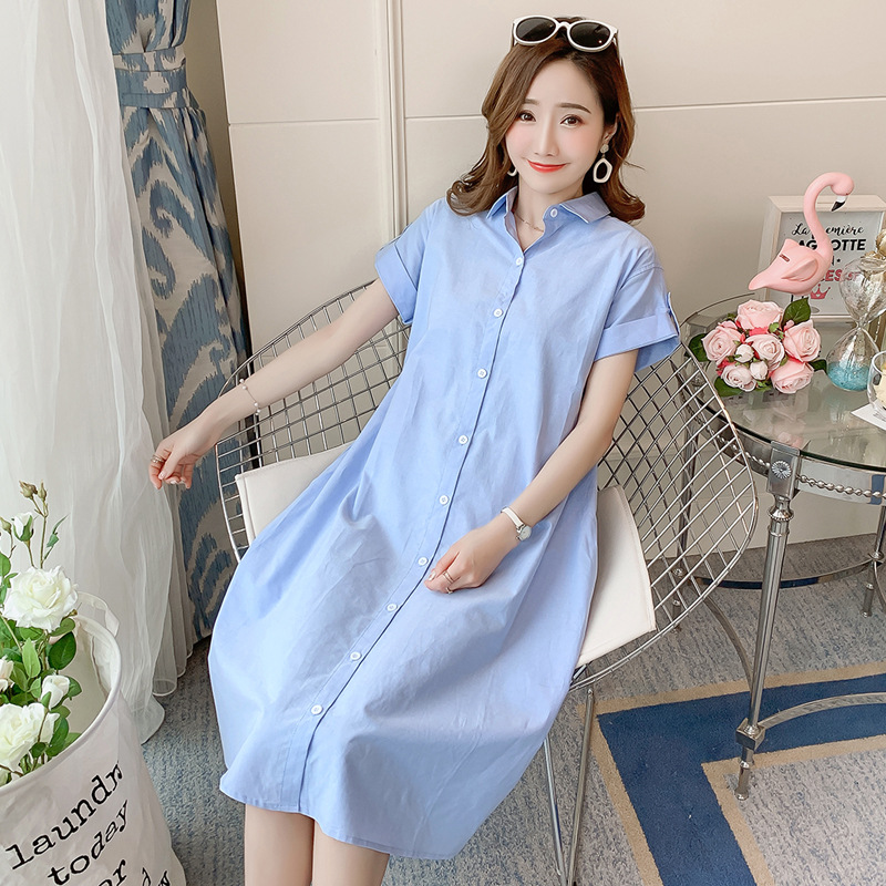 Real price Pregnant women summer 2022 new fashion shirt dress loose maternity dress (breastfeeding available)