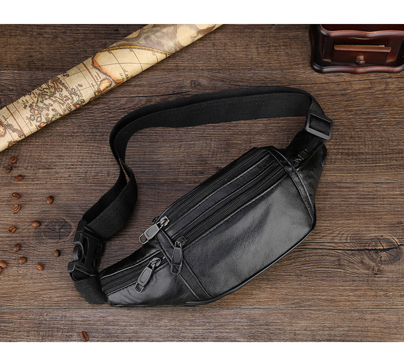 Men's Solid Color Pu Leather Zipper Fanny Pack display picture 7