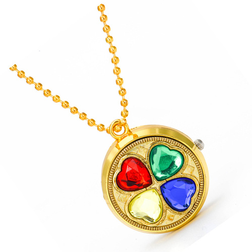 Cartoon anime children student gift rotatable top turntable necklace quartz pocket watch wholesale