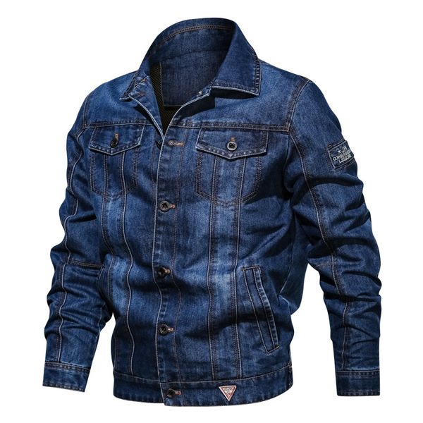 Spring and autumn thin men’s Lapel washed denim coat large casual denim jacket man