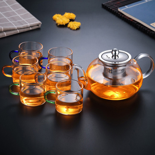 Thickened glass teapot, high temperature resistant stainless steel filter tea maker, household kettle, glass teapot set, tea set
