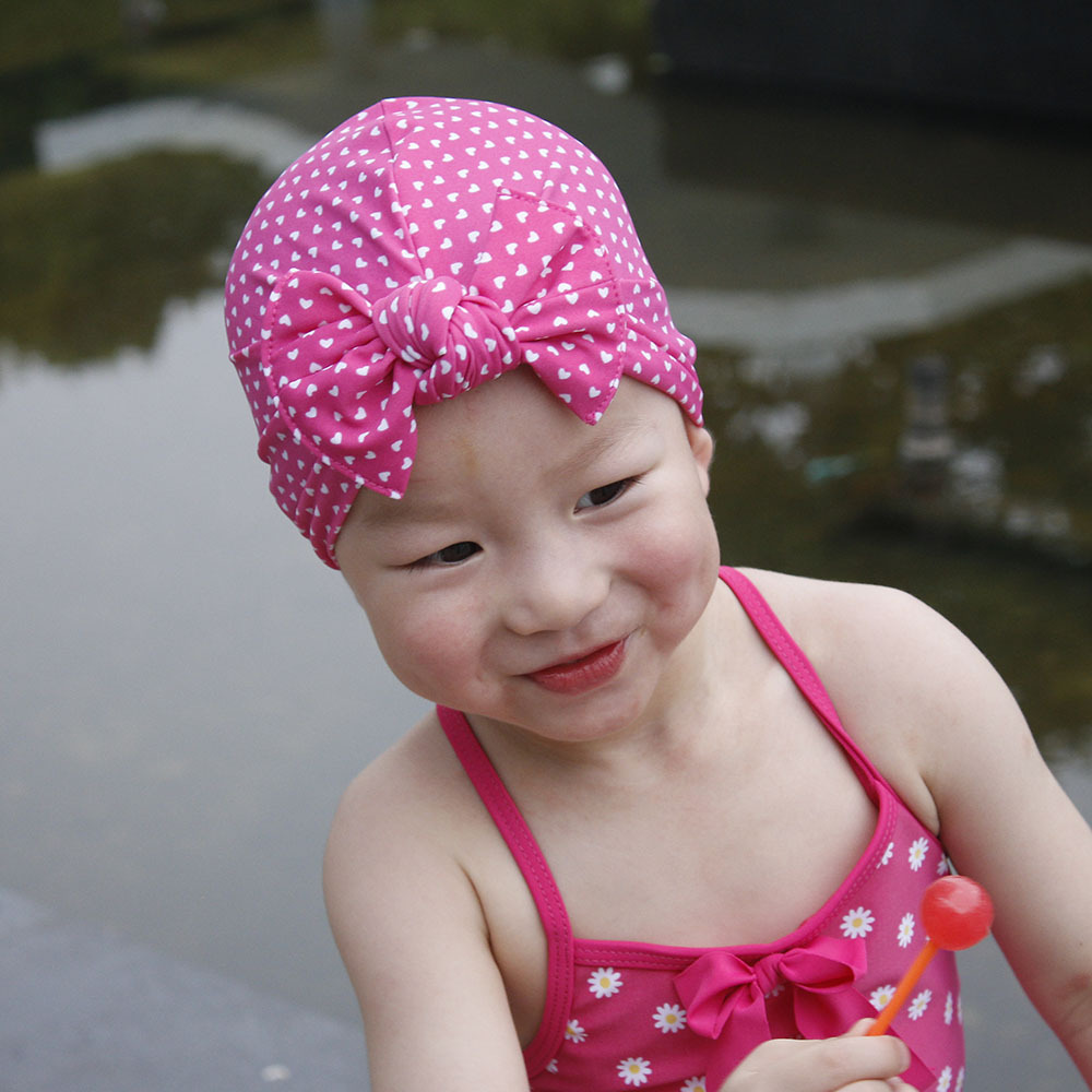 Enfants De Bonnet De Bain Croix-frontière Chaude Polyester Acrylique Bébé Arc Chapeau Bonne Élasticité Solide Couleur Impression Bébé De Natation Cap display picture 18