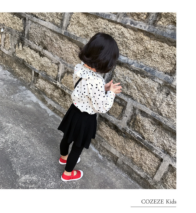 女童白色波点长袖衬衫春新款韩版洋气打底宝宝荷叶领娃娃衫N6438D