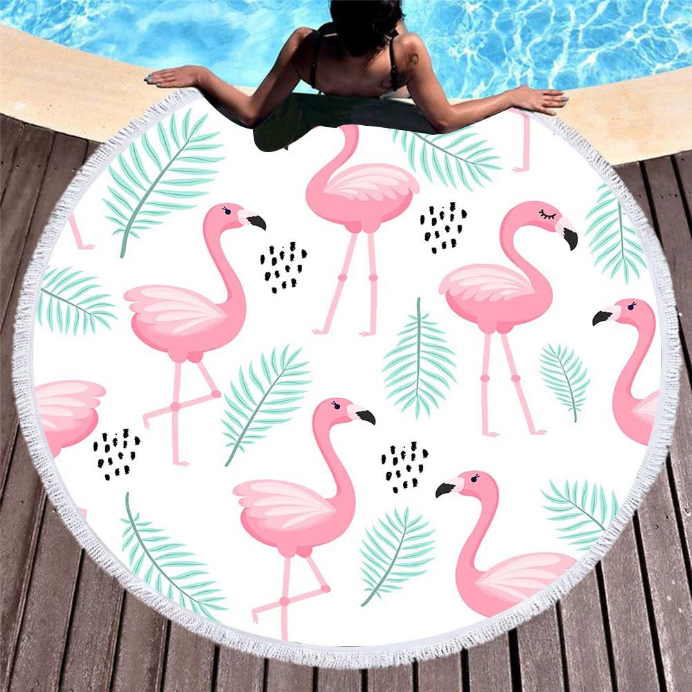 Вышитые европейские и американские 3D цифровой печати Фламинго Пляжное Полотенце микрофибры круглый кисточкой пляжный коврик