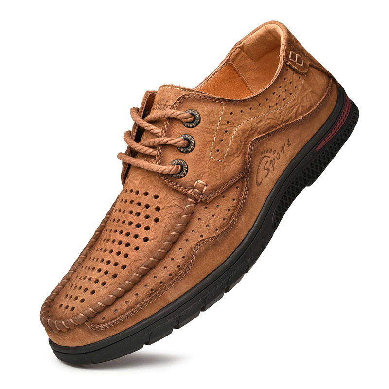 春秋运动户外休闲皮鞋男真皮磨砂皮登山鞋低帮头层牛皮工装大头鞋