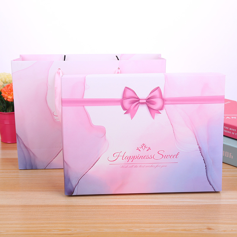 High-end bronzing gift box set box Mother's Day portable gift bag romantic gradient color gift packaging carton can be customized