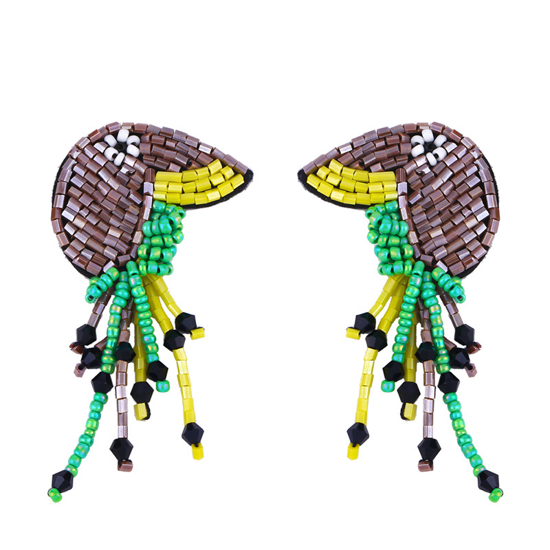 Fashion Exaggerated Mizhu Parrot Tassel Earrings Women Retro Animal Trend Earrings Wholesale display picture 3