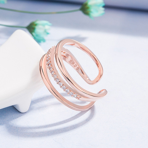 Korean style multi-layered diamond ring for women, cold style live mouth ring, index finger ring, Internet celebrity ring, simple fashion jewelry