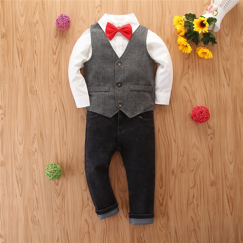 Foreign trade cross border children British style 3 pieces fashion fall new boys one year old dress vest gentleman suit