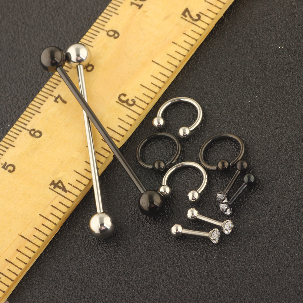 10 Piece Piercing Jewelry Set - Stainless Steel Nose Ring, Eyebrow Barbell, Lip Labret, Industrial Ear Studs - Geometric Style detail image 7