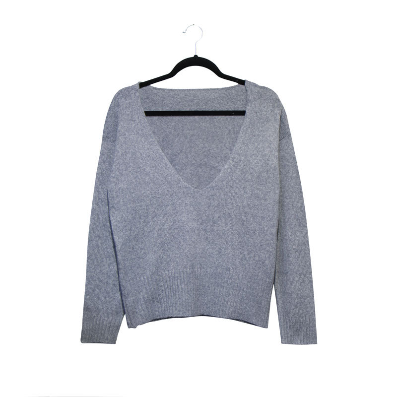 solid color V-neck long-sleeved sweater  NSLK18845