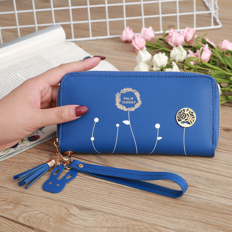 93g Weight Polyester Lining Material Zipper Closure Type Business Occasion Pu Leather Material Solid Color Pattern Women'S Gender Square Shape Dark Grey, Grey, Rose Red, Pink, Green, Blue, Yellow, Black Color Korean Printing Medium Long Single Pull Wallet Wholesale 10
