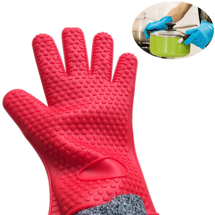 硅胶五指隔热手 XL大款微波炉隔热手套加长防烫硅胶隔热手套180克