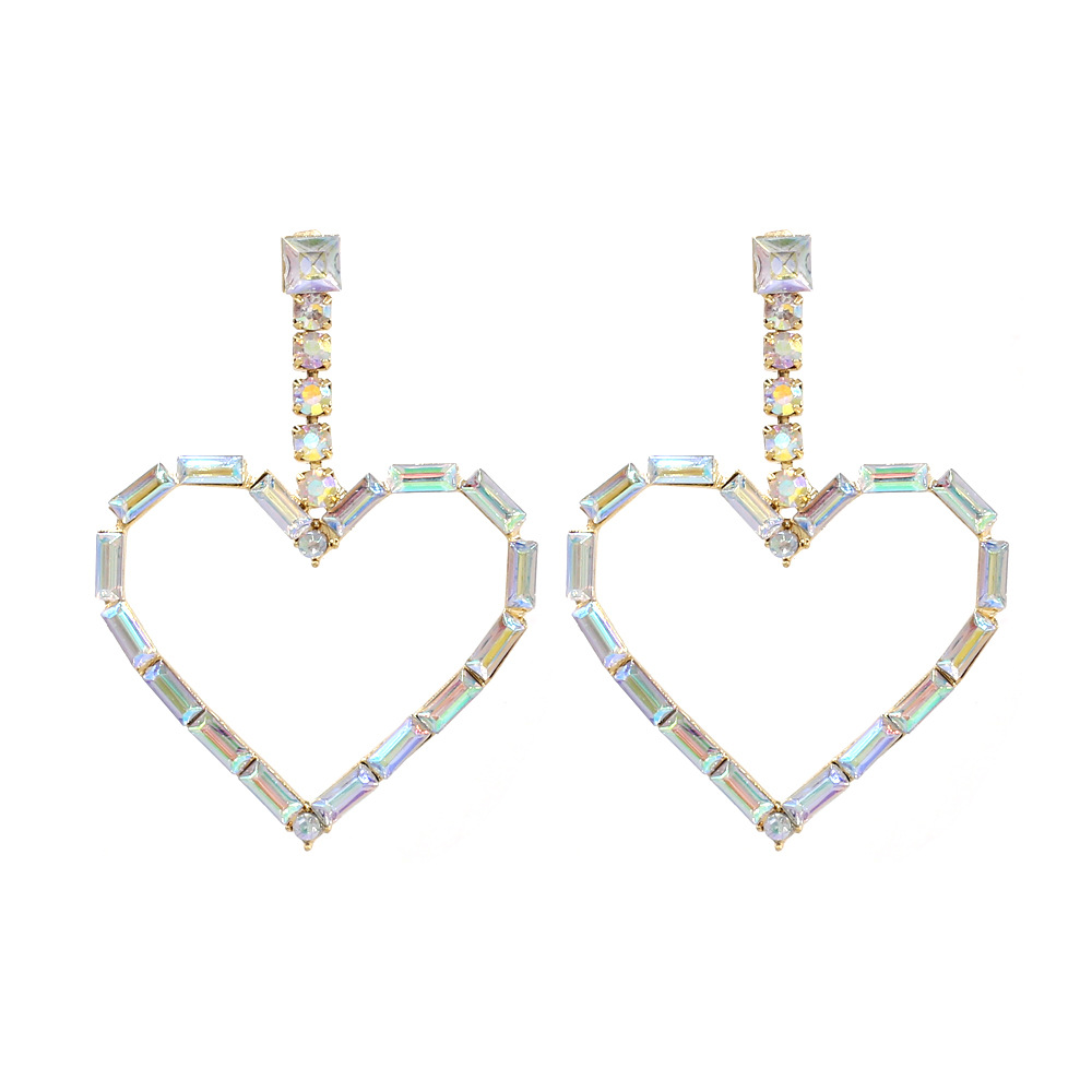 1 Pair Glam Shiny Heart Shape Plating Inlay Metal Rhinestones Drop Earrings display picture 3