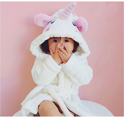 children robe thickening girl Cartoon Flannel unicorn Bathrobe Parenting Home Furnishings Coral pajamas Autumn and winter