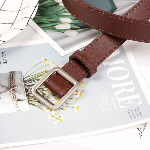 No-hole square buckle women's belt, simple and versatile, needle-free retro fashion belt for women, Korean style student belt