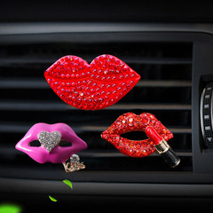 Red Lip-shaped Air Outlet Scented Car Clip with Diamond Accents, Cross-border Creative Car Solid Scent Decor