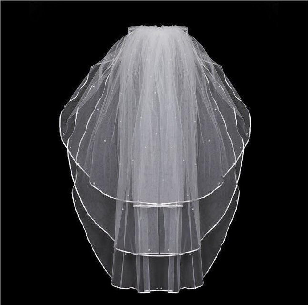 Factory wholesale bridal veil new cover veil accessories three-layer ribbon edge ribbon edge sticky bead belt comb